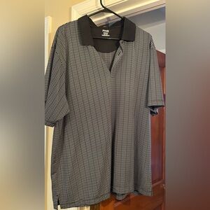 Men’s golf polos - one black striped PING, one blue/green striped PGA - both XXL